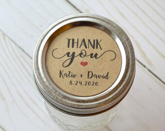 2" Round Kraft Brown Sticker Label Tags - Custom Wedding Favor & Gift Tags - Thank You