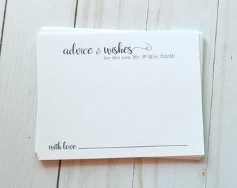 Advice Cards, Words of Wisdom Cards for Weddings or Bridal Shower, Advice & Wishes Notecards - PRINTED 4.25 x 5.5 card