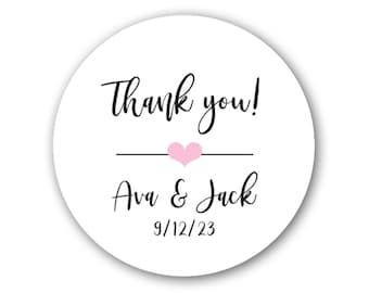 Glossy Round Sticker Labels - Wedding Favor & Gift Bag Labels, Favor Stickers, 1.25 inch, 2 inch, 2.5 inch - Thank you heart