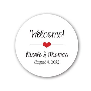 LARGE Glossy Round Sticker Labels - Wedding Favor & Gift Bag Labels, Hotel Bag Stickers, 2 inch, 2.5 inch or 3 1/3 inch - Welcome