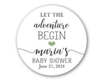Låt äventyret börja - Anpassade presentetiketter - Babyshower eller möhippa - 3,8 cm eller 5 cm tillgängliga