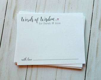 Advice Cards, Words of Wisdom Cards for Weddings or Bridal Shower, Wisdom Notecards - PRINTED 4.25 x 5.5 card