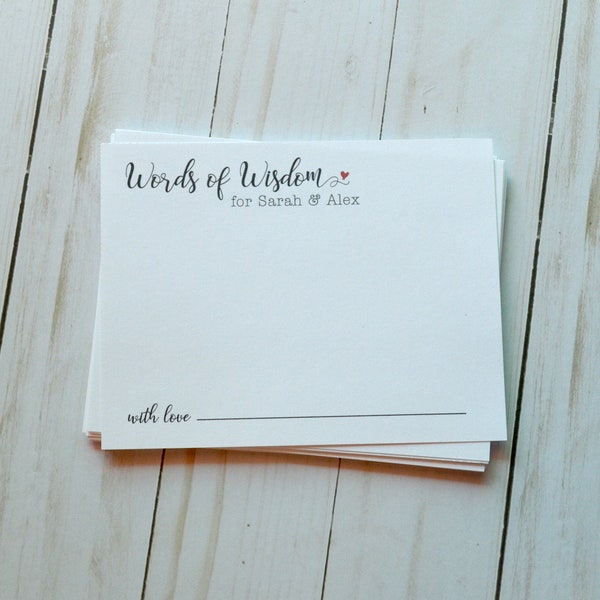 Advice Cards, Words of Wisdom Cards for Weddings or Bridal Shower, Wisdom Notecards - PRINTED 4.25 x 5.5 card