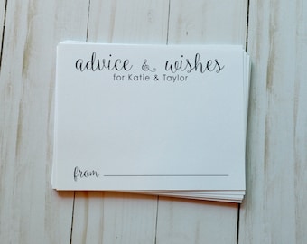 Advice Cards, Words of Wisdom Cards for Weddings or Bridal Shower, Advice & Wishes Notecards - PRINTED 4.25 x 5.5 card