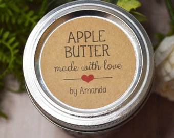 Aangepaste conservenstickers, jamlabels, gelei-labels, appelboter, honinglabels, met liefde gemaakt, 1,5 inch, 2 inch of 2,5 inch beschikbaar
