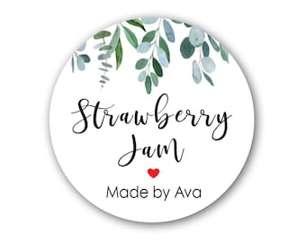 Jam Labels, Canning Stickers, Jam labels, Jelly Labels, Honey Labels, Made with love, Greenery, 1.5 inch, 2 inch or 2.5 inch available.
