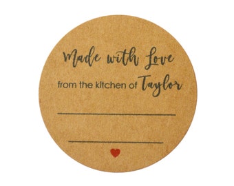 From the Kitchen of, Customize with your Name, Stickers - Homemade with Love, Made with Love, Personalized Labels, 2 inch Kraft Stickers