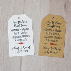Five Almonds, 5 Almonds,  White or Kraft Brown Small Label Tags - Custom Wedding Favor & Gift Tags, Hang Tags, Wedding Tags
