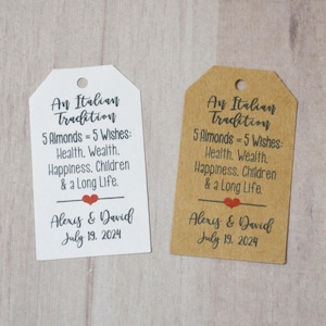 Five Almonds, 5 Almonds,  White or Kraft Brown Small Label Tags - Custom Wedding Favor & Gift Tags, Hang Tags, Wedding Tags