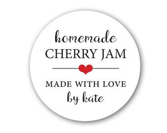 Jam Labels, Canning Stickers, Jam labels, Jelly Labels, Honey Labels, Made with love, Cherry Jam, 1.5 inch, 2 inch or 2.5 inch available.