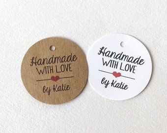 Handmade With Love, Homemade with Love,  Round Kraft Brown or White Label Tags, Hang Tags, Gift Tags - 1.5 inch or 2 inch tag