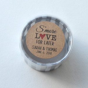 30 Kraft 1.5&quot; Round Sticker Label Tags - Custom Wedding Favor & Gift Tags - S&#39;more Love for Later Kraft