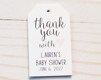 Thank You White Matte Label Tags - Custom Wedding Favor Tags, Hang Tags & Gift Tags - Thank you with love, baby, bridal shower
