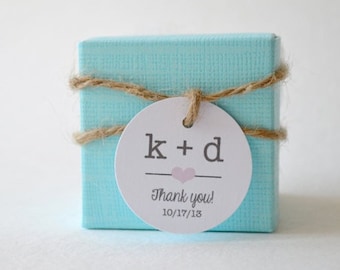 Mini Thank You 1.5" Round Small Label Tags - Custom Wedding Favor & Gift Tags - Choice of Colors - Typewriter Initials