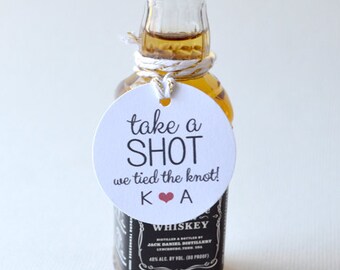 Take a shot - Mini 1.5" White Matte Small Label Tags - Custom Wedding Favor & Gift Tags - Take a shot we tied the knot