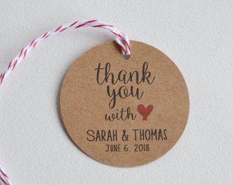 Thank You With Love Kraft Brown Round Tags - Custom Wedding Tags, Favor Tags, Hang Tags, Bridal Shower Tags & Gift Tags