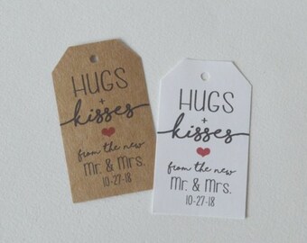 Hug and Kisses Custom Wedding Favor & Gift Tags - White Matte or Kraft Brown Hang Tags