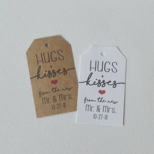 Hug and Kisses Custom Wedding Favor & Gift Tags - White Matte or Kraft Brown Hang Tags