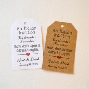 Five Almonds, 5 Almonds,  White or Kraft Brown Small Label Tags - Custom Wedding Favor & Gift Tags, Hang Tags, Wedding Tags