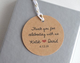 Thank You Kraft Brown Matte Round Label Tags - Custom Wedding Favor & Gift Tags - 1.5 inch or 2 inch - Thank you for celebrating