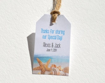 Starfish Beach Tag - White Matte Label Tags - Custom Wedding Favor Tags, Hang Tags, Gift Tags - Beach Theme