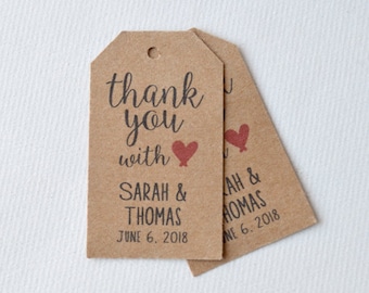 Kraft Brown Thank You Label Tags - Custom Wedding Favor & Gift Tags - Thank You With Love