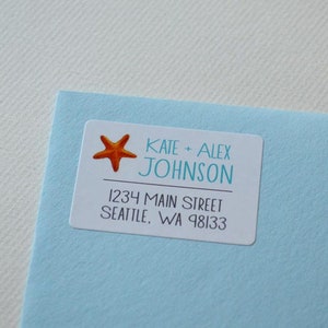 50 etiquetas de dirección brillantes rectangulares de 1 x 1,5 - Devoluciones de direcciones - Etiqueta de playa de estrellas de mar