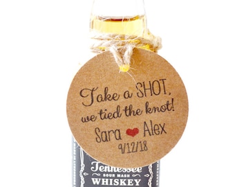 Take a shot - Mini 1.5" Round Kraft Small Label Tags - Custom Wedding Favor & Gift Tags - Take a shot we tied the knot