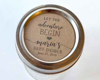 5 cm runda etiketter - Anpassade present- och gåvoetiketter - Babyshower eller möhippa - Låt äventyret börja