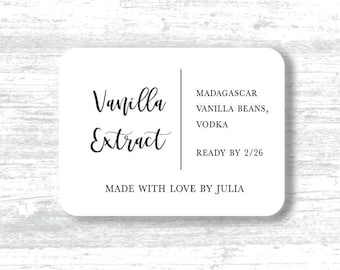 1.5 x 2 inch,  Vanilla Extract, Customize with your text, Tags, Labels - 25 stickers per sheet