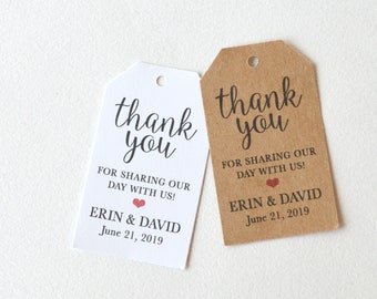 Thank You for Sharing Our Day With US - White or Kraft Brown Label Tags - Wedding Favor Tags, Bridal Shower Tags, Hang Tags, Gift Tags