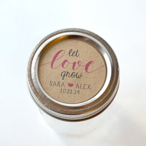 Matrimonio nuziale doccia etichette, favore adesivi, Let Love Grow, Round Kraft marrone 1.5 pollici o da 2 pollici