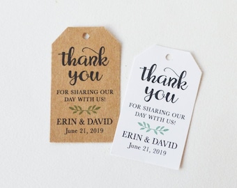 Thank You White or Kraft Brown Label Tags - Custom Wedding Favor Tags, Hang Tags & Gift Tags - Thank you for sharing our day with us