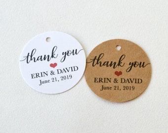 Thank You Kraft or White Round Matte Label Tags - Custom Wedding Favor & Gift Tags - 1.5 inch or 2 inch available