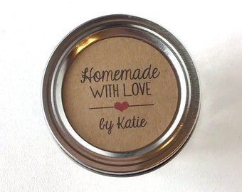 2 "Ronde Sticker Label Tags - Aangepaste Gunst &Gift Tags - Zelfgemaakt met Liefde, Handgemaakt met Liefde, Made with Love