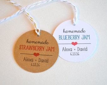 Etiquetas caseras de mermelada Kraft o White Round Matte Tags - Etiquetas personalizadas de regalo y favor de boda - 1.5 pulgadas o 2 pulgadas avialable