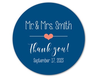 1.5" or 2" inch Round Sticker Label Tags - Custom Wedding Favor Stickers, Wedding Labels & Gift Tags - Mr Mrs Thank you