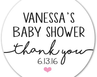 30 Glossy 1.5" Round Sticker Label Tags - Custom Favor & Gift Tags - Baby Shower or Bridal Shower Thank You