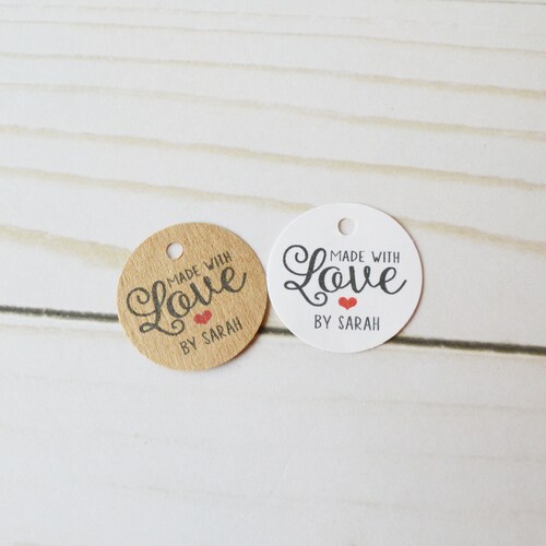 Made with Love - Mini 1 pouce ou 1,25 pouces tags - Cadeau personnalisé, Étiquettes de marchandises, Étiquettes hang, Étiquettes cadeaux et étiquettes de bijoux