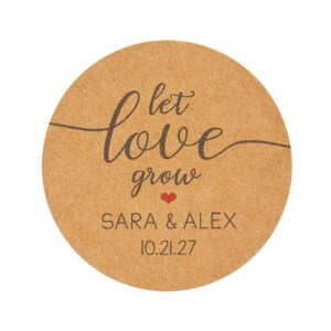 Let Love Grow, etichette per matrimonio o addio al nubilato, adesivi per bomboniere, Kraft marrone rotondo da 1,5 pollici o 2 pollici