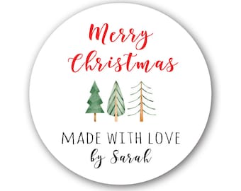 Christmas Holiday Label Glossy Gift Tag Sticker 1.5" or 2" Round - Merry Christmas Made With Love