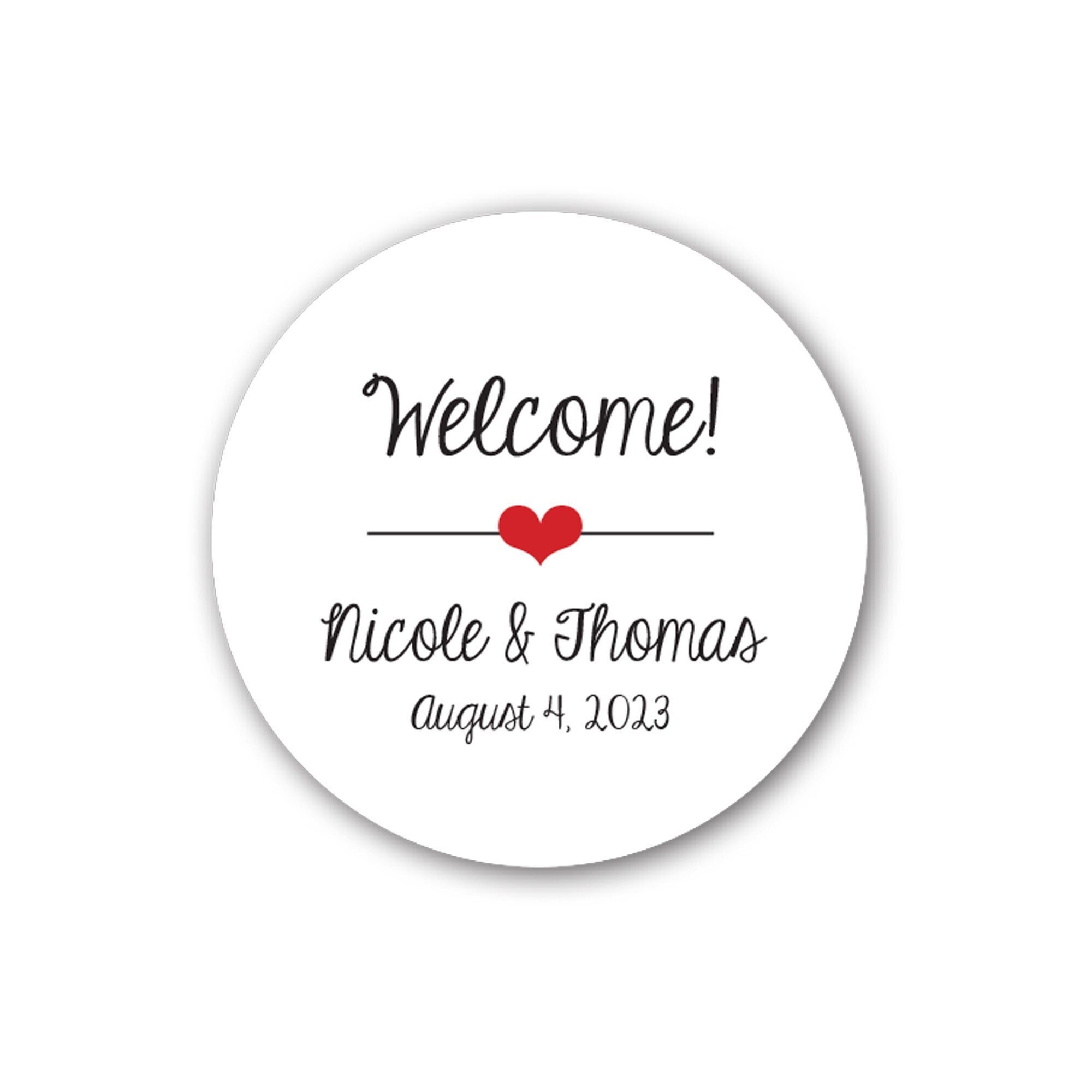 LARGE Glossy Round Sticker Labels - Wedding Favor & Gift Bag Labels, Hotel Bag Stickers, 2 inch, 2.5 inch or 3 1/3 inch - Welcome