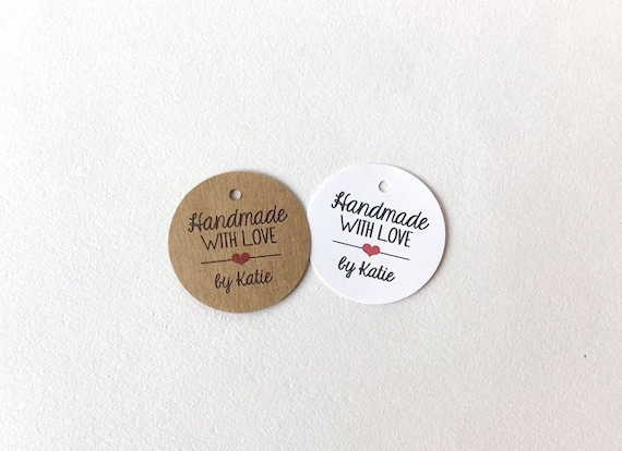 Handmade With Love, Homemade with Love,  Round Kraft Brown or White Label Tags, Hang Tags, Gift Tags - 1.5 inch or 2 inch tag