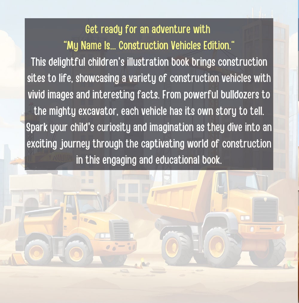 My Name Is... Construction Vehicles Edition Book for Kids Ages 2-8 ...