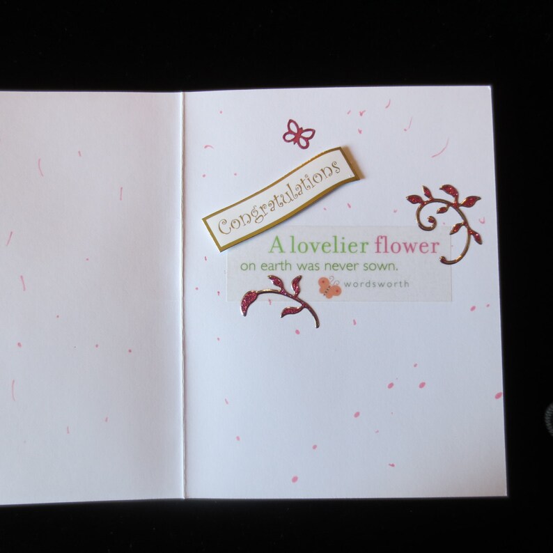 Adorable shiny pink plaid /'baby girl/' congratulations card