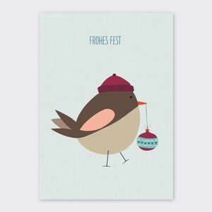 Cartolina Uccello di Natale, Formato A6, Biglietto di Natale, Post di Natale, Vacanze, Pupazzo di neve, Inverno, Biglietto di auguri, Festa allegra, Illustrazione