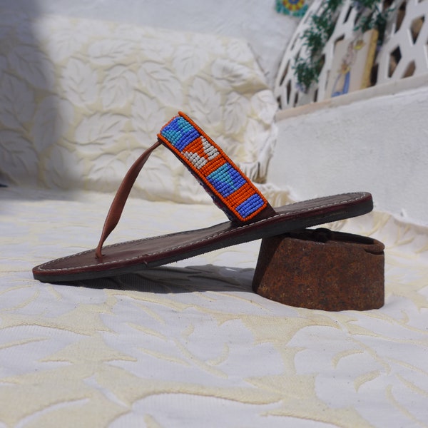 Handmade Leather Beaded Kenyan Sandals - Amu Style