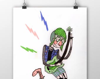 Rocker Girl Punk Rock Risograph Art Print