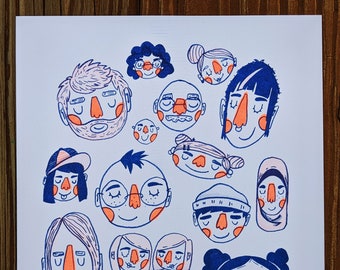 Faces Risograph Art Print