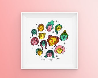 Girls! Girls! Girls! Feminist Illustration Art Print